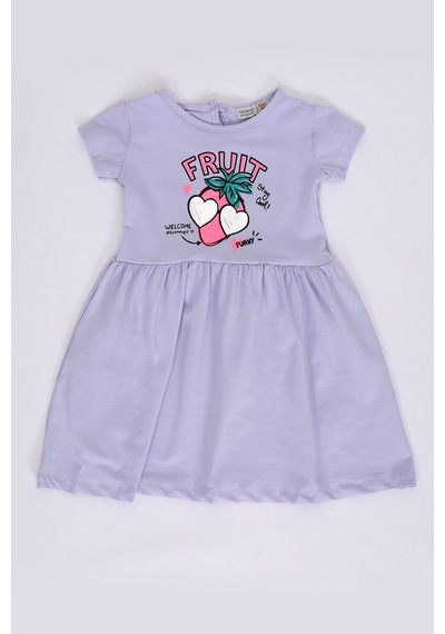 Toontoy Kids Toontoy Kız Bebek Fruit Yazılı Çilek Baskılı Elbise Mavi