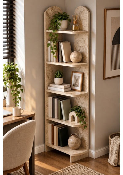 Sulorahome 5 Raflı Çok Amaçlı Dekoratif Kitaplık - Traverten Rengi