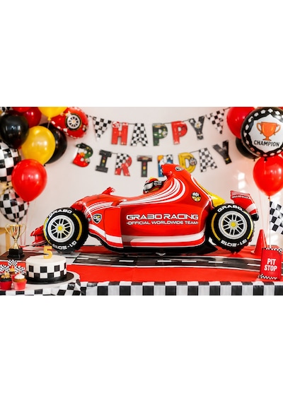 Kırmızı Yarış Arabası Folyo Balon 52x110 Cm Doğum Günü Çocuk Parti Süsü Dekorasyonu Çok Renkli