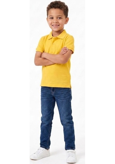 Nacar Store Unisex Çocuk Polo Yaka Kısa Kollu Lakost Tişört Okula Dönüş Koyu Sarı