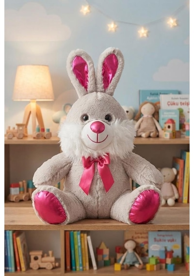Gri Peluş Tavşan 50 Cm Sevimli Ve Konforlu Uyku Yastığı Ve Sarılma Arkadaşı Dekoratif Oyuncak Pembe
