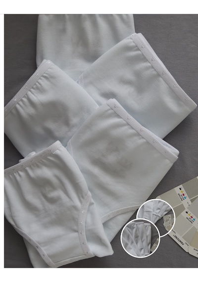 Alya Underwear Kız Çocuk Kalpli Dokuma Lastik Pamuklu Kumaş Slip Külot 5'li Paket 5 Adet Beyaz Multicolor-x19