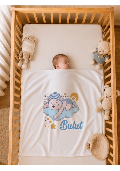 Erkek Bebek Hediyesi İsme Özel 80x80 Cm Çift Kat Penye Bebek Battaniyesi %100 Pamuk Ham Bez Kıyafet Keseli 2039bk0x