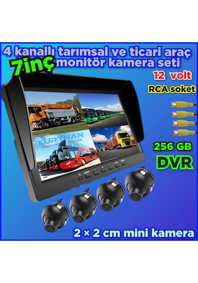 Ultra Mini 4 Adet 2 2 Cm Kamera Ve 7 İnç Dvr Monitör 12 Volt 256 Gb