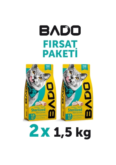 Bado Kısırlaştırılmış Yetişkin Kedi Maması Tavuk Etli 1,5 Kg 2'li