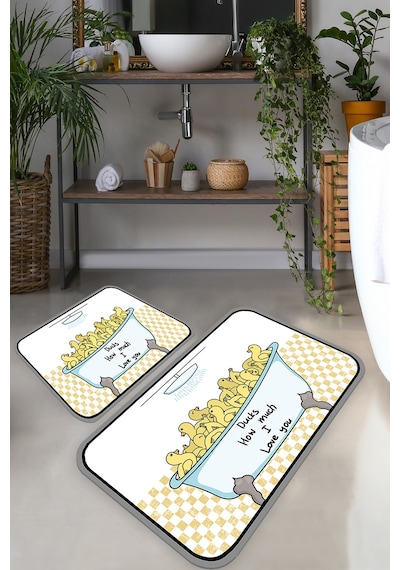 DUCKS DJT 2 LI SET Banyo Halısı Banyo Paspası Çok Renkli