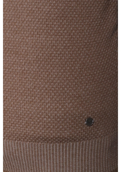 Erkek Triko Yarım Fermuarlı Camel Slim Fit Desenli Pamuklu Knitwear Ncs Jeans 3709 Camel