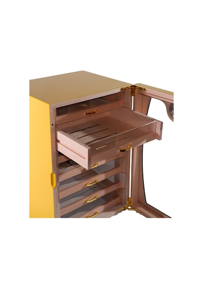 Cohiba Sarı-gri Nokta Desenli 7 Çekmeceli Sedir Humidor Puro Kutusu