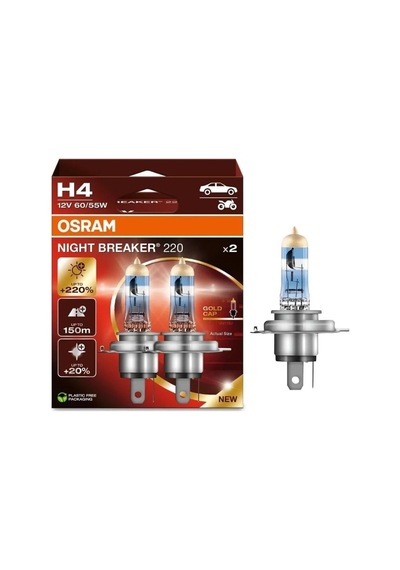 Osram 12v H4 Ampül 60/55w +%220 Parlak Işık +150 Metre Fazla Görüş +%20 Beyaz Işık 2 Ad