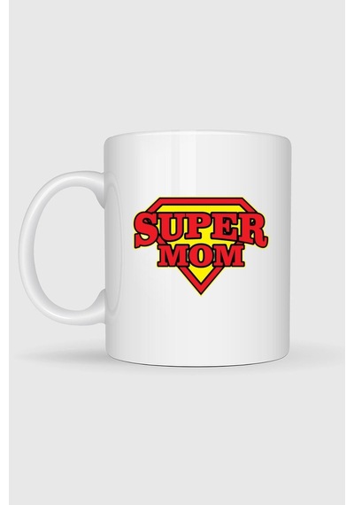 Super Mom - Süper Anne Baskılı Kupa Bardak Beyaz