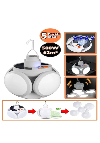 5 Led 3 Farklı Işık Mod Açılıp Kapanabilir Kanatlı Güneş Enerjili