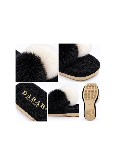 Dabab Shoes Pomella Kadın Siyah Çift Ponponlu Peluş Bantlı Kaymaz Tabanlı Önü Açık Ev Terliği Dabab Shoes Pomella Kadın Siyah Çift Ponponlu Peluş Bantlı Kaymaz Tabanlı Önü Açık Ev Terliği