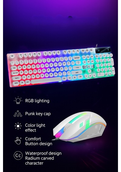 Rgb Işıklı Usb Kablolu Klavye Mouse Seti Ultra Slim Suya Dayanıklı Klavye Mause Seti Diğer
