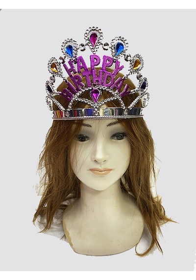 Parti Aksesuar Gümüş Renk Happy Birthday Yazılı Doğum Günü Tacı 60 cm