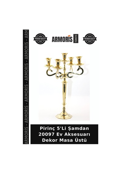 Pirinç 5'li Şamdan 20097 Ev Aksesuarı Dekor Masa Üstü Çok Renkli