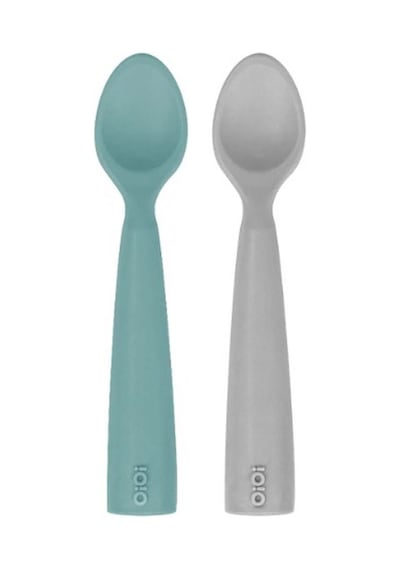 Oioi Nam Nam 2'li Silikon Mama Kaşığı - Aqua Green / Powder Grey Gri - Yeşil