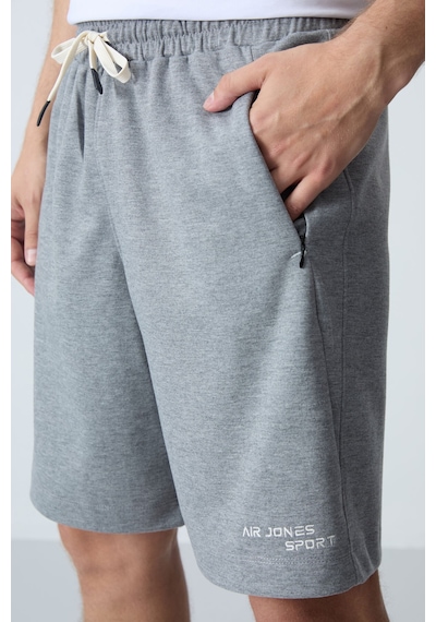 Air Jones Tommy Life Gri Melanj Pamuklu Kalın Yumuşak Dokulu Standart Fit Basic Erkek Şort - 81276 GRI MELANJ