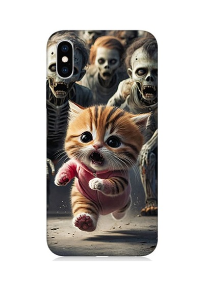 Apple Uyumlu iPhone Xs Kedi Ve Zombiler Desenli Silikon Kılıf