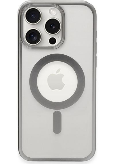 Newface Apple Uyumlu iPhone 15 Pro Kılıf Erozi Magsafe Kapak - Gümüş Gümüş