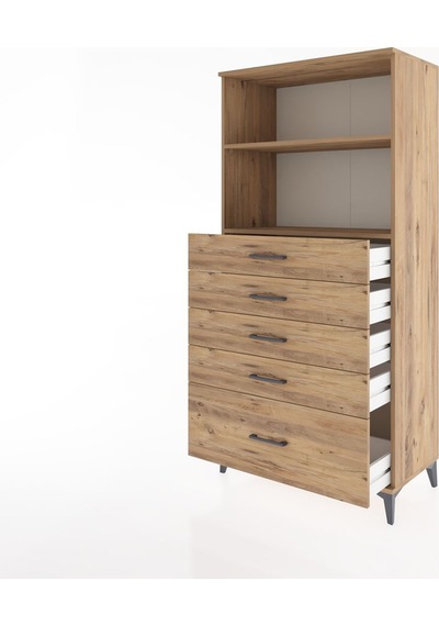 Hyperion Dolap 2 Raflı 5 Çekmeceli 88x44x182 Çam-çam Çam