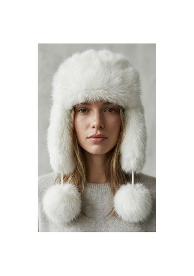 Emybox Rus Şapkası Kadın Ushanka Kürk Kalpak - Soğuk Geçirmez Kulaklı Ponponlu Kışlık Şapka Beyaz