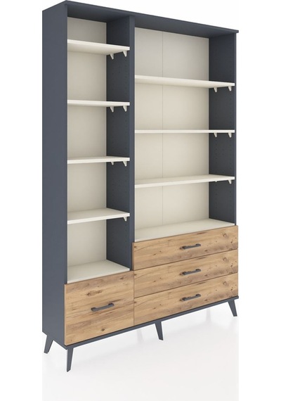 Arges Dolap 9 Raflı 4 Çekmeceli 132x30x195 Antrasit-aytaşı/çam Antrasit