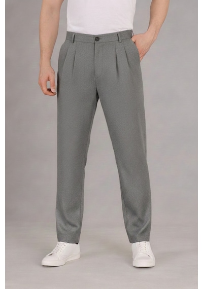 Bürke Çift Pileli Koyu Gri Beli Lastikli Rahat Bol Kesim Baggy Pantolon