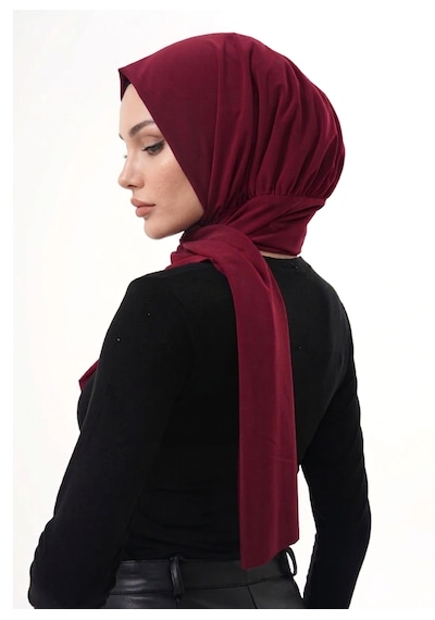 Alivascarf Pratik Hazır Çıtçıtlı Büzgülü Tesettür Şal Bordo