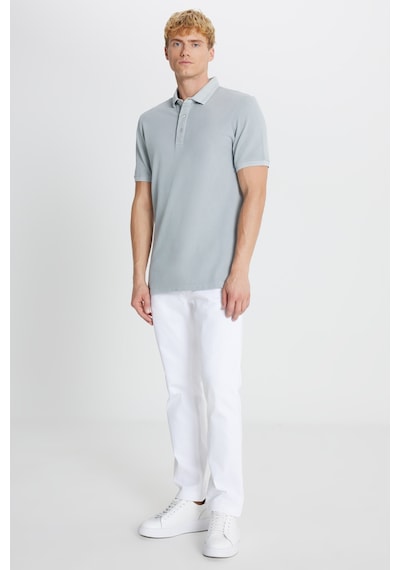 AC&Co / Altınyıldız Classics Erkek Grı %100 Pamuk Slim Fit Dar Kesim Polo Yaka Tişört Gri