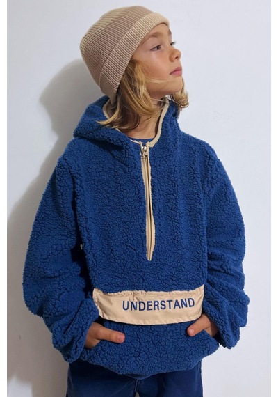 Reycan Erkek Çocuk Peluş Sweatshirt Kapüşonlu Kanguru Cepli 5-8 Yaş, İndigo Indigo