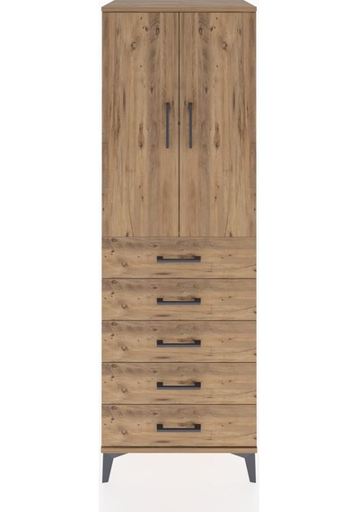 Hyperion Dolap 2 Raflı 5 Çekmeceli 2 Kapaklı 60x44x182 Çam-çam Çam