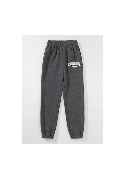 Tarzsokak Letter Graphic Thermal Lined 4 Mevsim Eşofman Gri
