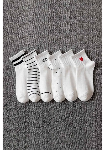 6 Çift Pamuklu Yarım Konç Bilek Çorap Unisex Beyaz Çorap Beyaz