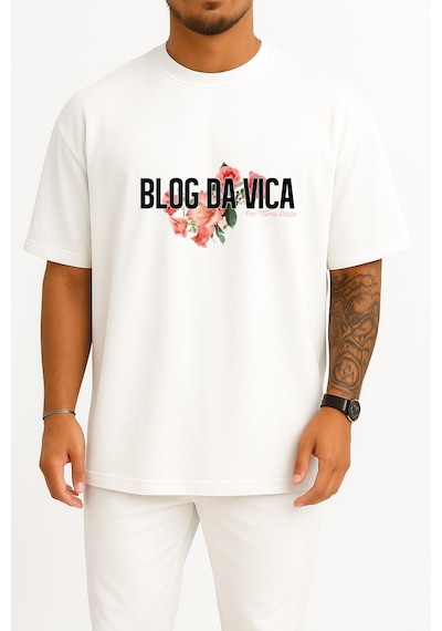 Bahriyeli Collection Oversize Blog Da Vica Göğüs Tasarımlı Unisex T-shirt Beyaz