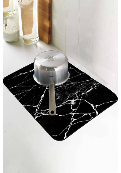 Siyah Mermer Görünümlü Microfiber Bulaşık Kurutma Matı Mm012n11