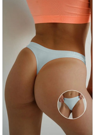 Navelli Model Düz Desensiz Örme Model Yumuşak Dikişli Spor String Külot Açık Mavi Renk Açık Mavi