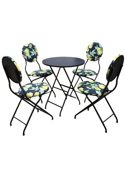 Limon Desenli Metal Bahçe Takımı - 4 Sandalye + 1 Masa