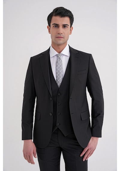 Efor Slim Fit Çift Yırtmaç Dokulu %97 Yün Esnek Siyah Yelekli Klasik Takım Elbise Tk 936 Siyah Efor Slim Fit Çift Yırtmaç Dokulu %97 Yün Esnek Siyah Yelekli Klasik Takım Elbise Tk 936 Siyah