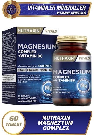 2 Adet Nutraxin Magnezyum Complex 60 Adet Tablet 125 Mg - Bisiglinat-taurat-malat-sitrat-b6