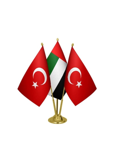 Masa Üstü Birleşik Arap Emirlikleri Bayrağı Türk Bayrağı Üçlü Pir