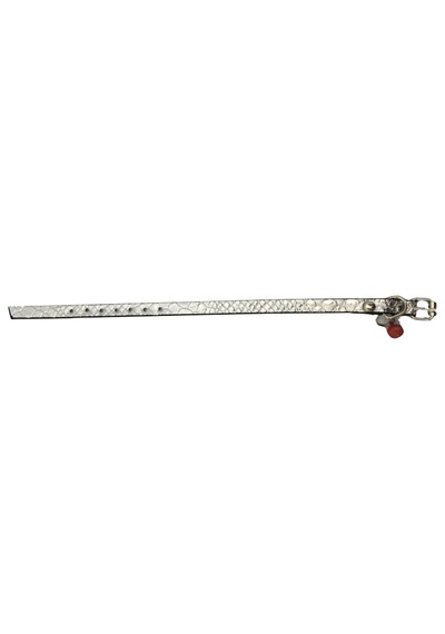Gümüş Rengi Silver Anakonda Desen Derili 1 CM Metal Kilit Tokalı