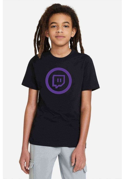 Tshirthane Twitch Logo Baskılı Unisex Çocuk Siyah Tshirt