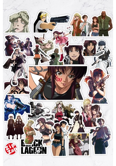 Black Lagoon Anime Telefon Laptop Bullet Journal Yapışkanlı Folyo Sticker Paketi 27 Adet Çok Renkli