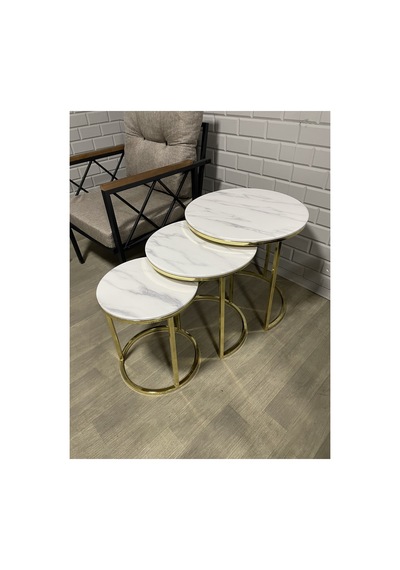 Usta Mekan Gold Metal Beyaz Mermer Desen Mdf Tabla Zigon Sehpa Gold - Beyaz Mermer