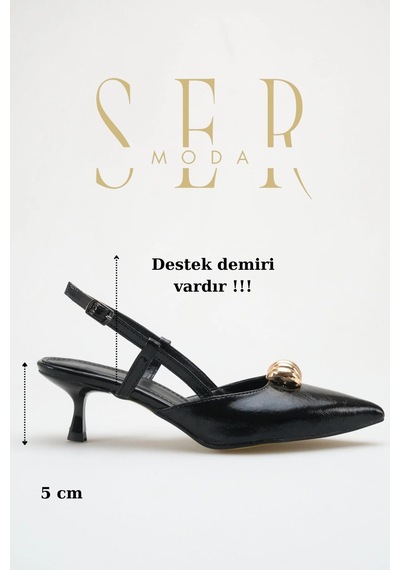 Sermoda Topuklu Kadın Ayakkabı - 5 Cm İnce Topuklu Sivri Burun Kadın Stiletto Ayakkabı Siyah Yanki