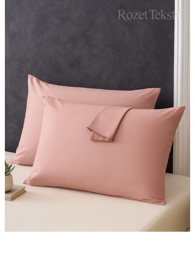 Gül Kurusu Pamuk Kumaş Kapaklı Yastık Kılıfı 2 Adet 50 X 70 Cm