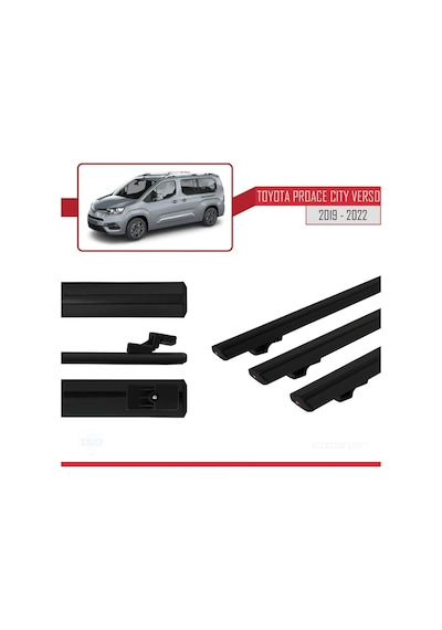 Toyota Proace City Verso 2019-2022 Arası İle Uyumlu Basic Model Ara Atkı Tavan Barı Siyah 3 Adet