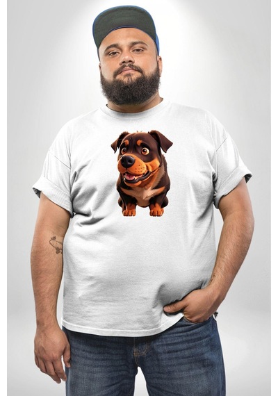 Angemiel Sevimli Çoban Köpeği Beyaz Büyük Beden Kadın Erkek Ünisex Basic Ön Baskılı Tişört Beyaz