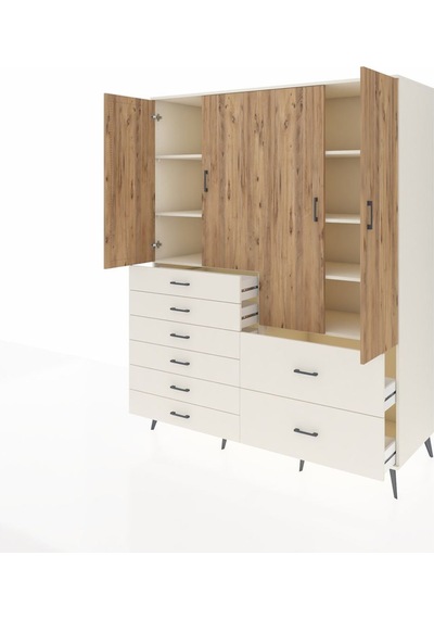 Kronos Gardrop 7 Raflı 8 Çekmeceli 4 Kapaklı 176x59x221 Aytaşı-çam/aytaşı Çam/aytaşı