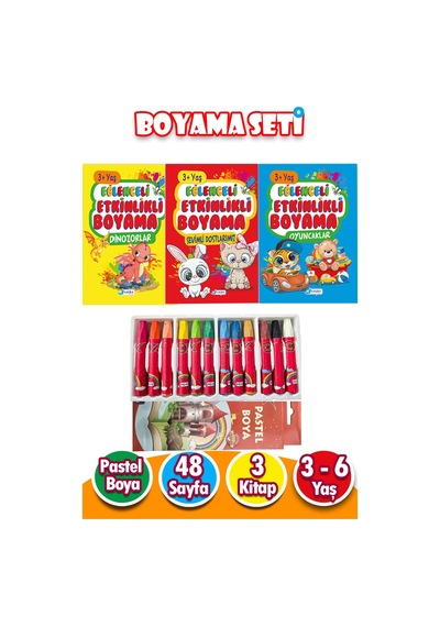 12'li Pastel Boya Ve 3'lü Boyama Kitabı Seti